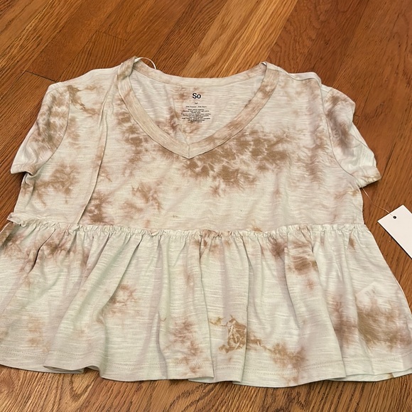 SO Tops - SO Mint Green & Tan Tie-Dye Peplum V-Neck Top